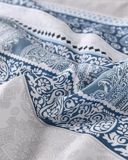 Cottolester Boho Comforter Set King Size Light Blue Comforter Set 8 Piece Bed in a Bag Striped Paisley Bedding Sets