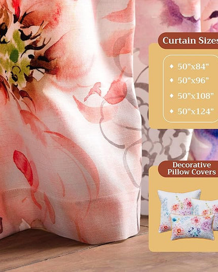 Maison d' Hermine Curtains for Living Room 100% Cotton 108 inch Length One Panel Light Filtering Curtains for Bedroom Windows with Rod and Loop Pockets Drapes (Floral White, 50" W x 108" L)