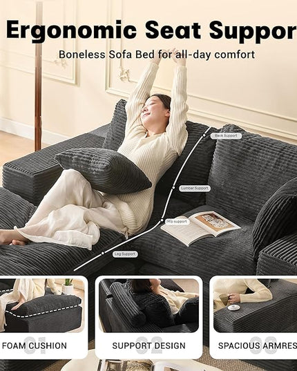 74.8” Cloud Couch, Modular Loveseat Sofa, Convertible Sofas Bed, Deep Seat Sofa, Cozy Sofa for Living Room, Office and Bedroom, L Shaped Cozy Sofa Furniture Set, Corduroy, Gray