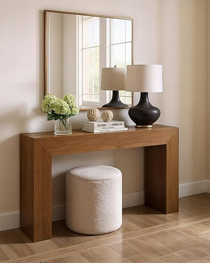 Plank+Beam Grand Console Table, 56 Inch Solid Wood Modern Sofa Table, Narrow Entryway Table for Hallway, Behind The Couch, Living Room, Foyer, Pecan Wirebrush