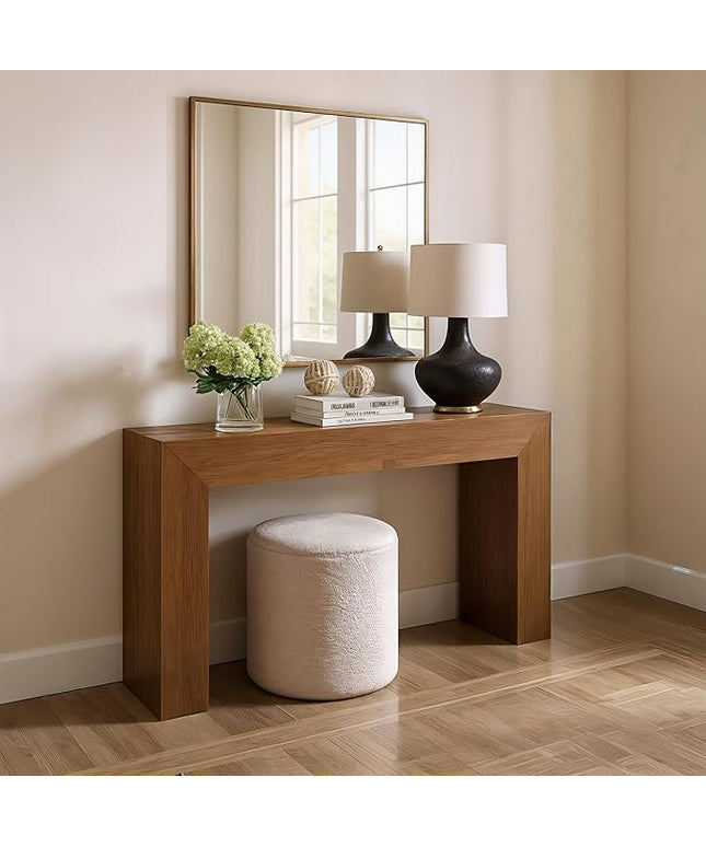 Plank+Beam Grand Console Table, 56 Inch Solid Wood Modern Sofa Table, Narrow Entryway Table for Hallway, Behind The Couch, Living Room, Foyer, Pecan Wirebrush