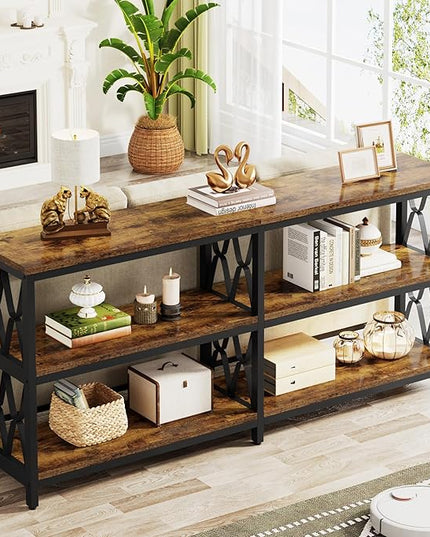 LITTLE TREE Console Table with Storage Shelves, 70.9" Industrial 3-Tier Sofa Table for Living Room, Long Foyer Table Entryway Table for Hallway, Front Door, Entrance, Rustic Brown & Black