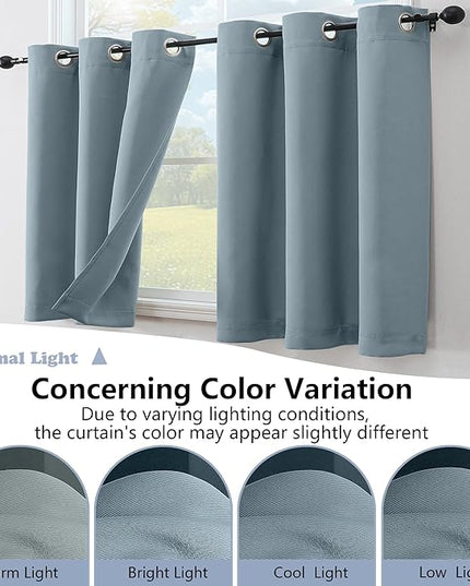 Simplebrand Stone Blue Short Cafe Curtains 36 Inch Length 2 Panels Set, Half Window Grommet Privacy Drape Tiers for Kitchen, Thermal Insulated Room Darkening Curtains for Bathroom Shades, W40 x L36