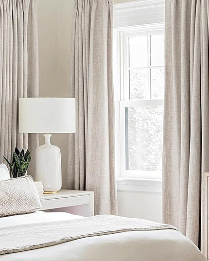 MIULEE 100% Blackout Linen Textured Curtains for Bedroom Solid Thermal Insulated Ivory Grommet Room Darkening Curtains & Drapes Luxury Decor for Living Room Nursery 62 x 96 Inch (2 Panels)