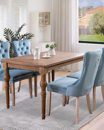 SoarFlash Velvet Dining Chairs Set of 4, Tall Back Side Chair, Modern Upholstered High-end Tufted Side Chair with Button Back Ring, Solid Wood Legs (Sky-Blue)