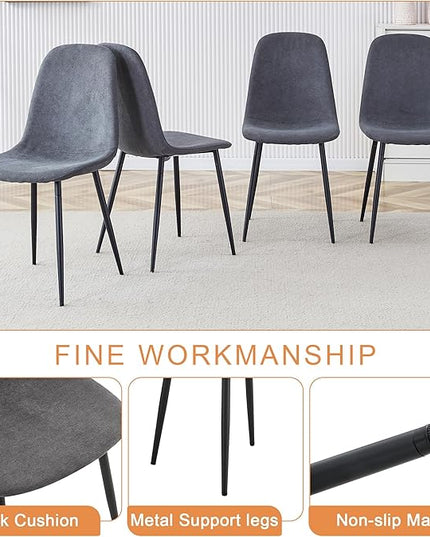 Dining Table Set for 4，Dinner Table Set for 4，55'' Kitchen Table and PU Leather Chairs Set of 4, 5 Piece Dining Table Set for Kitchen Dining Room