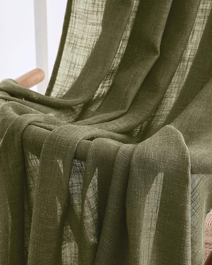 MIULEE Light Olive Green Linen Curtains 54 Inch Length 2 Panels for Bedroom Living Room, Soft Linen Textured Natural Short Window Drapes Semi Sheer Light Filtering Back Tab Rod Pocket Burlap Look