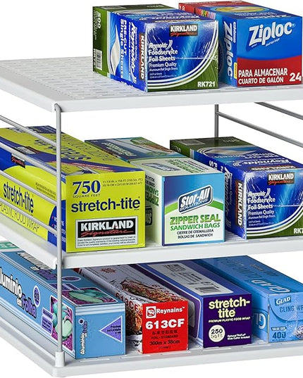 Upgraded Cabinet Organizers and Storage -Divided Compartment Holder for Plastic Bag, Wrap, Foil, Snack and Box for Kitchen Organization and Storage-Under Sink Organizers and Storage Suitable