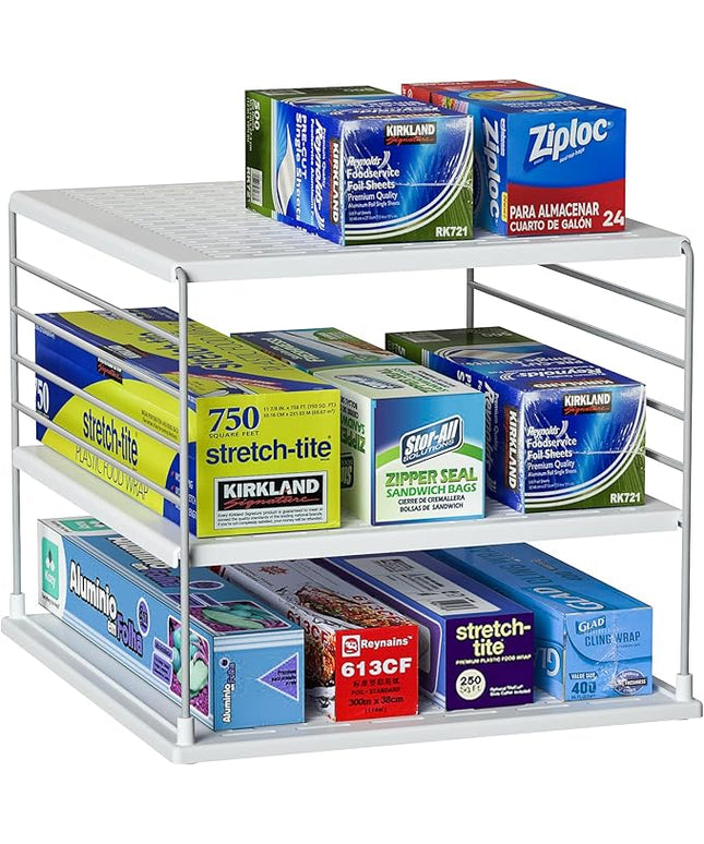 Upgraded Cabinet Organizers and Storage -Divided Compartment Holder for Plastic Bag, Wrap, Foil, Snack and Box for Kitchen Organization and Storage-Under Sink Organizers and Storage Suitable