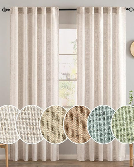 MIULEE Natural White Linen Curtains 86 Inch Long for Bedroom Living Room, Soft Thick Linen Textured Window Drapes Semi Sheer Light Filtering Rod Pocket Back Tab Neutral Farmhouse Cream Ivory 2 Panels