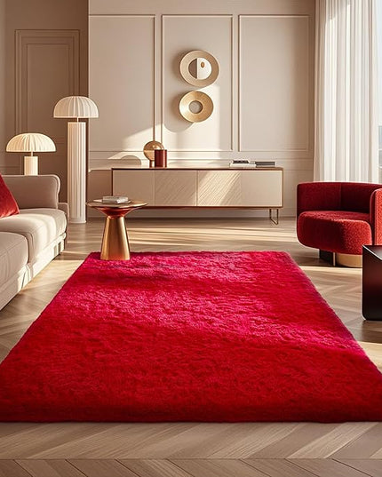 Ophanie Red Rugs for Bedroom Living Room, Fluffy Fuzzy Furry Carpet, Plush Soft Shaggy Bedside Indoor Floor 4x6 Area Rug for Kids Girls Boys Baby Teen Dorm Nursery Home Decor Aesthetic