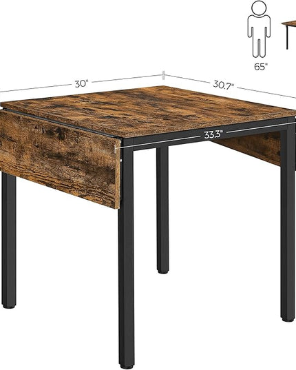VASAGLE Folding Dining Table, Kitchen Table, Drop Leaf Extendable Table for Small Spaces, Seats 2-4 People, Industrial, Rustic Brown and Black UKDT077B01