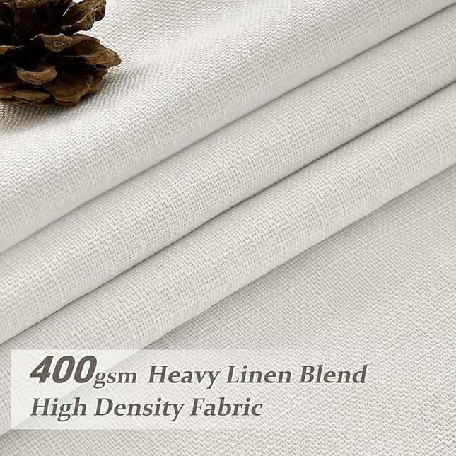 Pinch Pleated Black Out Curtains 84 Inch Long for Living Room, Beige White Thick Linen Memory Trained Boho Bedroom Darkening Curtain 84 Inch Length 2 Panel Set Double Layer Thermal Viral Window Drapes