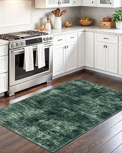 IOHOUZE Abstract Area Rug 3x5 Ft Washable Rugs for Entryway Indoor, Non Slip Kitchen Rug Printed Faux Wool Throw Rugs, Indoor Door Mat for Door Entrance Foyer Living Room, Dark Green