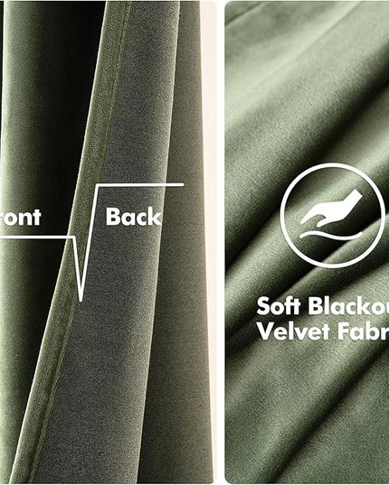 MIULEE Velvet Curtains Olive Green Elegant Grommet Curtains Thermal Insulated Soundproof Room Darkening Drapes for Classical Living Room Bedroom Decor 52 x 94 Inch Set of 2