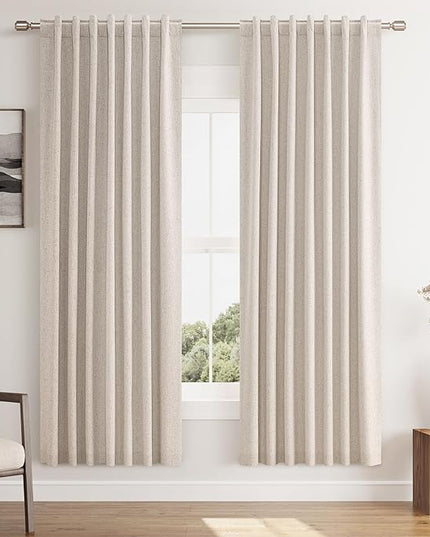 Guken Oatmeal Linen Blackout Curtains 72 Inch Length 2 Panels Set for Living Room Bedroom Back Tab Thermal Insulated 100% Black Out Linen Drapes Room Darkening Window Curtains 72 Inches Long