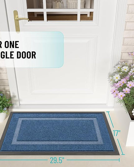 OLANLY Front Door Mat Indoor Outdoor Entrance, Waterproof All-Season, All-Weather Doormat, Sturdy Natural Rubber, Fade Resistant, Low Profile, Easy Clean Patio Porch Entryway Mat, 29.5x17, Light Blue