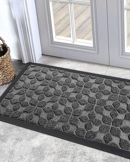 Bulijojo Sturdy Front Entrance Doormats,Durable Heavy Duty Welcome Mat,Thick Absorbent Natural Rubber Non Slip Mat,Easy Clean Entryway Mat Geometric Grey 23"x35"