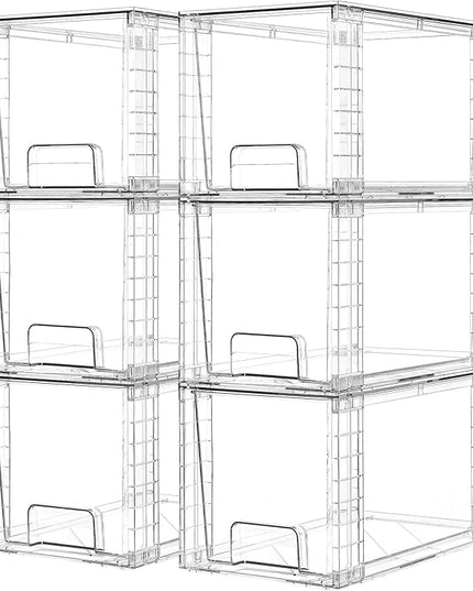 Vtopmart 6 Pack Large Stackable Storage Drawers,Easily Assemble Acrylic Bathroom Closet Undersink Organizers and Storage,Plastic Bins for Kitchen Cabinets,Pantry,Makeup,Medicine Organization