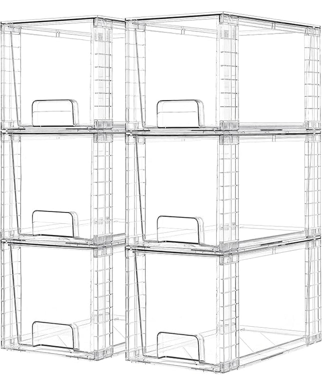 Vtopmart 6 Pack Large Stackable Storage Drawers,Easily Assemble Acrylic Bathroom Closet Undersink Organizers and Storage,Plastic Bins for Kitchen Cabinets,Pantry,Makeup,Medicine Organization