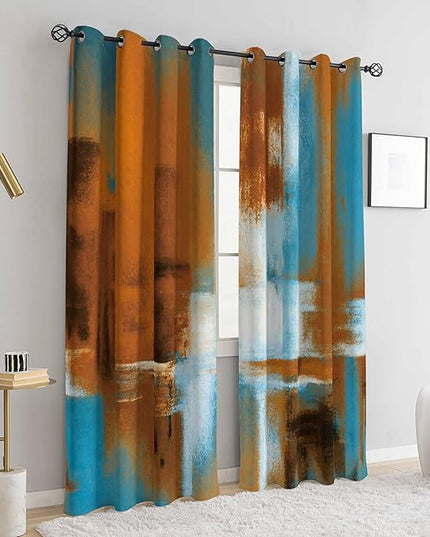 Asuexpect Rust Curtains 2 Panels Abstract Curtain Room Darkening Grommet Window Drapes Modern Decorative Window Treatments for Bedroom Living Room, 52x63 Inches