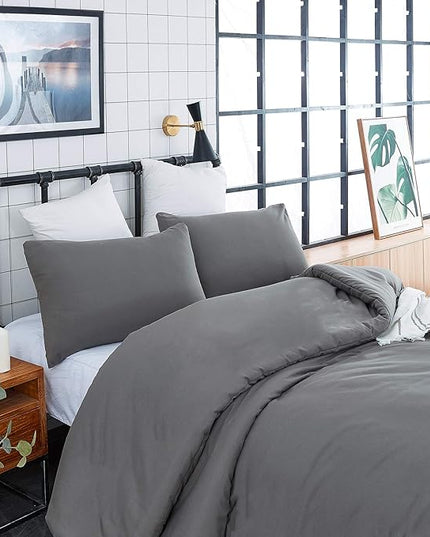 CLOTHKNOW Dark Grey California King Comforter Set 3Pcs Gray Bedding Comforter Sets All Season Grey Comforter Men Women Comforter with 2 x Pillow Cases