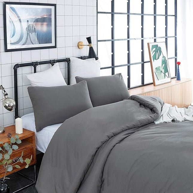 CLOTHKNOW Grey Full Size Comforter Sets Dark Gray Bedding Comforter Sets Soft All Season Men Boys Comforter Charcoal Comforters
