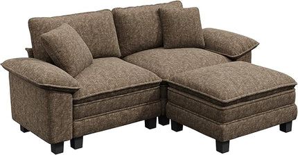 87-Inch L Shaped Sectional Sofa with Cloud Cushions, Deep Seat Modular Couch Set w/ 3 Seats & 1 Ottomans, Removable Arms, Plush Chenille Upholstery for Living Room, Apartment - Taupe