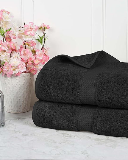 Superior Egyptian Cotton Pile Bath Sheet Set of 2, Ultra Soft Luxury Towels, Thick Plush Essentials, Absorbent Heavyweight, Guest Bath, Hotel, Spa, Home Bathroom, Shower Basics, Black