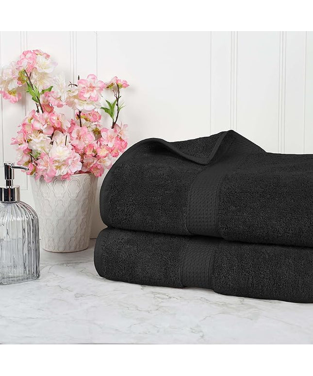 Superior Egyptian Cotton Pile Bath Sheet Set of 2, Ultra Soft Luxury Towels, Thick Plush Essentials, Absorbent Heavyweight, Guest Bath, Hotel, Spa, Home Bathroom, Shower Basics, Black