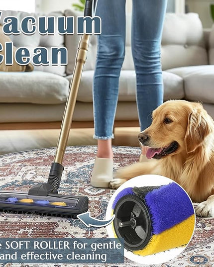 jinchan Round Rug 4ft Area Rug - Machine Washable 4'Circle Vintage Floral Non-Slip with Rubber Backing Ultra-Thin Low-Pile Carpet for Living Room Dining Room Entryway (4'Round, Rusty Red/Blue)