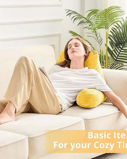 Sasttie Reading Pillow, Velvet Back Pillow for Bed Sitting Up, Adult Back-Rest Support Cushion with Arms for Sit Up on Couch, Sofa, and Floor, Dorm Essentials, Reading Accessories, Yellow