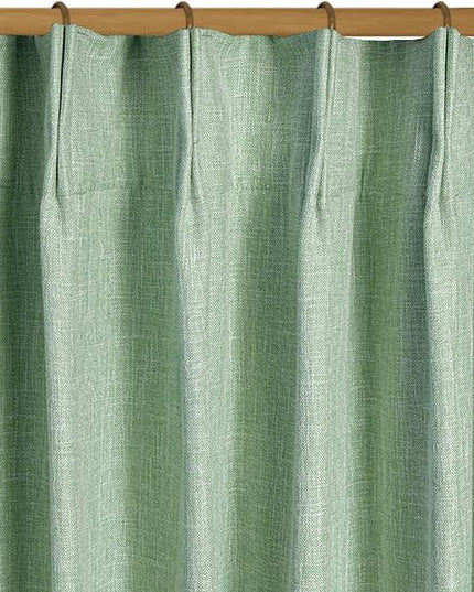 YZ HOME Sage Green Pinch Pleated 100% Blackout Curtains 95 Inches Long Linen Room Darkening Window Curtains for Living Dining Room Bedroom Thermal Insulated Pinch Pleat Double Layer Drapes with Hooks