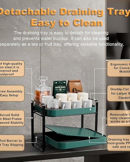 2-Tier Cup Drying Rack & Coffee Bar Accessories With Tray - Mug Holder for Countertop, Baby Bottle Organizer, Sippy Cup Storage, Tea & Glass Organizer