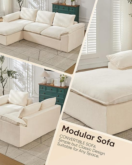 105.6”L Shape Modular Sectional Couch for Living Room, Modern Cloud Sectional 3 Seat Sofa with Oversized Chaise, Woven Texture Upholstery Boneless Couch (Beige, Left Facing Chaise)