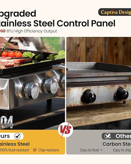 Sophia & William 22" Flat Top Grill with Lid & Ceramic Coated Cast Iron Pan, 3-Burner Portable Tabletop Gas Propane Griddle for Outdoor, BBQ, Camping & Tailgating Barbecue, 24,000 BTU