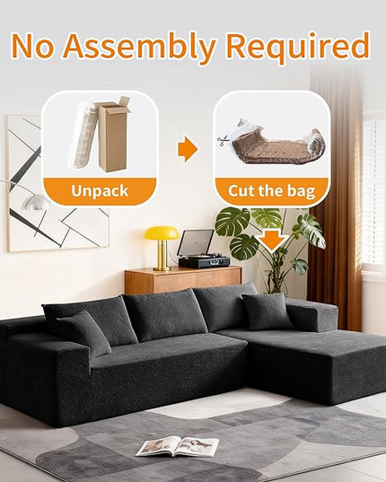 103.54'' Sectional Sofa, Raindrop Velvet Fabric L Shaped Sofa, 4 Seat Modern L Shape Couch with 2 Pillows Left Hand Lounge for Living Room, Office