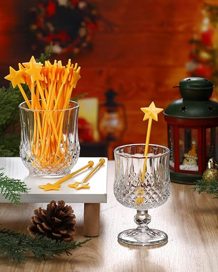 30 Pcs Christmas Drink Stirrers Xmas Stir Stick Holiday Coffee Swizzle Stick Reusable Plastic Hot Cocoa Bar Chocolate Decoration Cocktail Mixer(Christmas Star,Yellow)