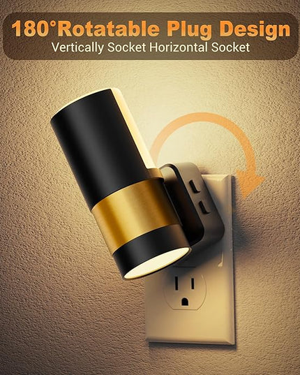 JandCase Plug in Night Light, Rotating Night Light with 3 Colors, 3000K/5000K/Amber, Dimmable Night Lights with Dusk to Dawn Sensor, 360°Rotatable, LED Nightlight for Bathroom Bedroom Hallway, 2 Pack