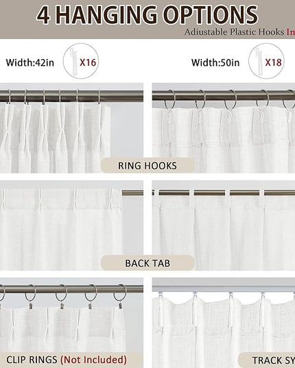 White Pinch Pleated Sheer Curtains 102 Inches Long, Textured Window Treatments Curtain for Bedroom/Living Room 42x102 Inch 2 Panels Back Tab Rod Pocket