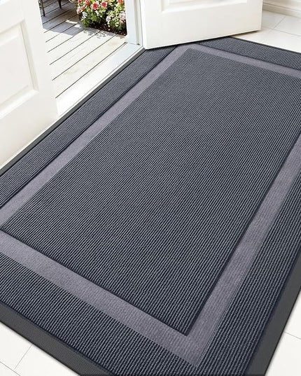 OLANLY Front Door Mat Indoor Outdoor Entrance, Waterproof All-Season, All-Weather Doormat, Sturdy Natural Rubber, Fade Resistant, Low Profile, Easy Clean Patio Porch Entryway Mat, 59x35, Light Grey