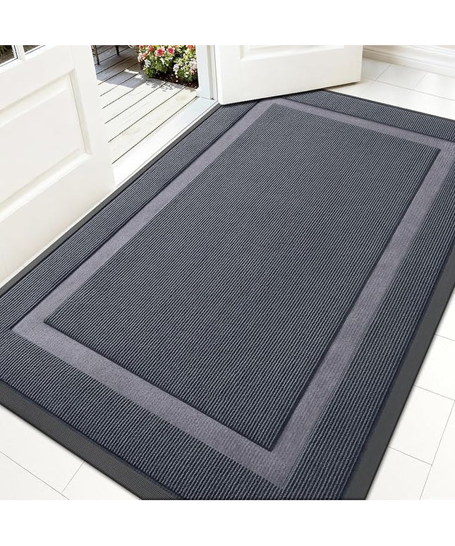 OLANLY Front Door Mat Indoor Outdoor Entrance, Waterproof All-Season, All-Weather Doormat, Sturdy Natural Rubber, Fade Resistant, Low Profile, Easy Clean Patio Porch Entryway Mat, 59x35, Light Grey