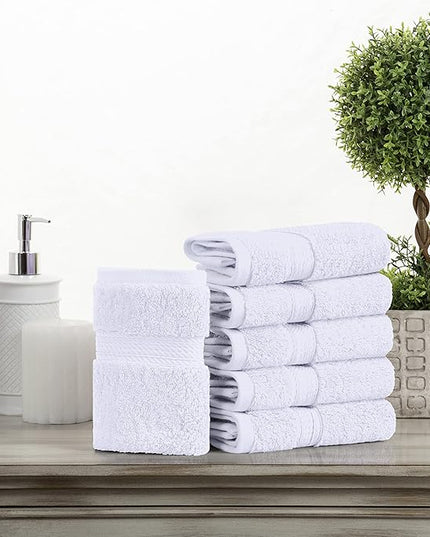 Superior Egyptian Cotton Pile Face Towel/Washcloth Set of 6, Ultra Soft Luxury Towels, Thick Plush Essentials, Absorbent Heavyweight, Guest Bath, Hotel, Spa, Home Bathroom, Shower Basics, White