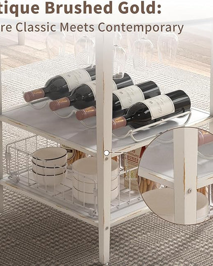 VFK 47 Inch Round Dining Table Set for 4-6 People, Large Farmhouse Kitchen Dining Table Set with Chairs and Storage Rack, Metal Base Round Table for Home Dining Room Living Room