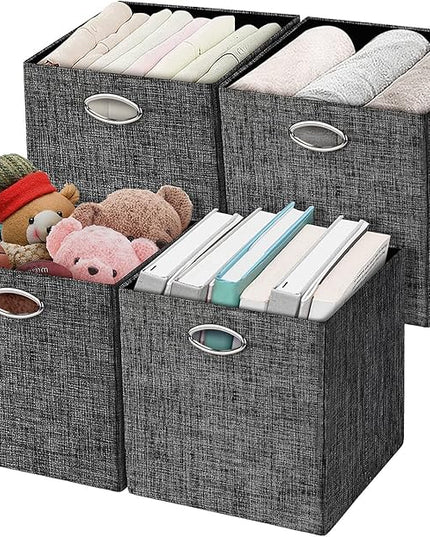Posprica Storage Cubes,12×12 Storage Bins ,Foldable Storage Baskets Fabric Drawers Containers for Shelf Cabinet Bookcase,Thick and Heavy Duty (4pcs, black)