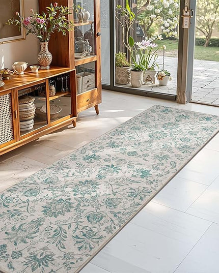 jinchan Torino Runner Rugs 2x6 Vintage-Inspired Floral Design Machine Washable Non-Slip Ultra-Thin Low Pile Rubber Backing Runner Rug for Kitchen Hallway Laundry Room Entryway