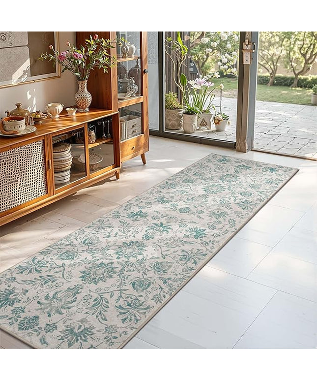 jinchan Torino Runner Rugs 2x6 Vintage-Inspired Floral Design Machine Washable Non-Slip Ultra-Thin Low Pile Rubber Backing Runner Rug for Kitchen Hallway Laundry Room Entryway