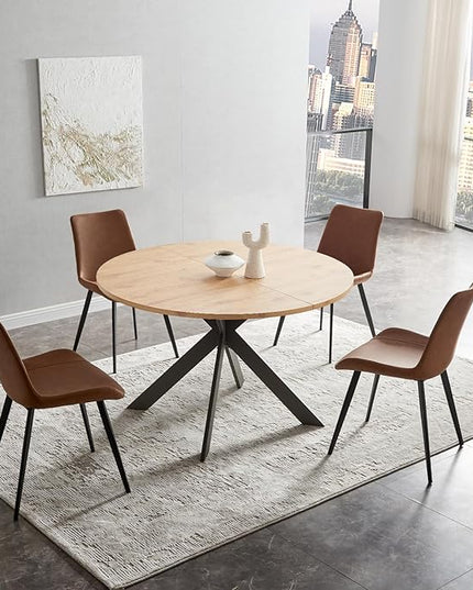 46.4" Round Dining Table Set, Mid Century Modern Round Dining Table for 4-6 Person, Steel Legs, Leisure Coffee Table for Kitchen Dining Room, Save Space