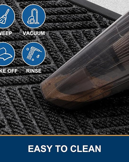 Smiry Half Circle Front Door Mat Outside Entrance, Heavy Duty Outdoor Indoor Natural Rubber Doormat, Non Slip, Trap Dirt and Moisture, Easy Clean, Low Profile Patio Porch Entryway Mat, 29.5x17, Black