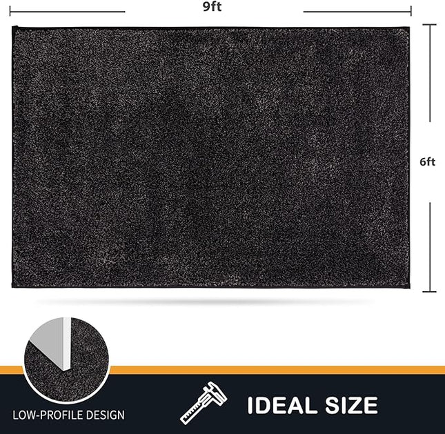 PURRUGS Easy Care Area Rug 6ft x 9ft, Non-Slip Washable Entryway Rug, Stain Resistant Accent Rug for Hallway, Living Room, Bedroom and Mudroom, Charcoal